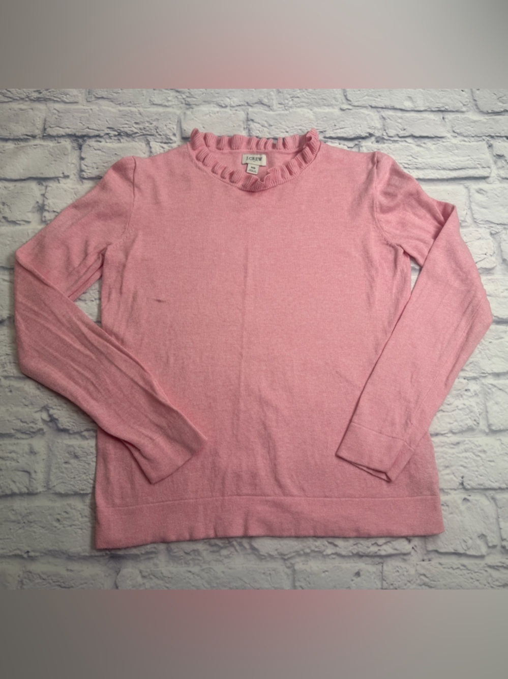 J. Crew Soft Pink Ruffle-Trim Collar Lightweight  Sweater. Size XS. Feminine.
